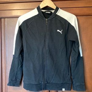 Puma Womens vintage zipper jacket Black White Cotton EUC Small S Track Coat